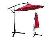 Red 10 ft outdoor patio umbrella solar powered led lighted sun shade market waterproof 8 ribs umbrella additional photo 2 of 5