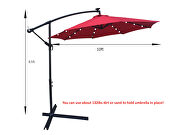 Red 10 ft outdoor patio umbrella solar powered led lighted sun shade market waterproof 8 ribs umbrella additional photo 3 of 5