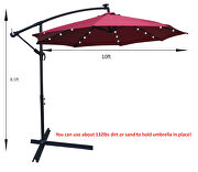 Burgundy 10 ft outdoor patio umbrella solar powered led lighted sun shade market waterproof 8 ribs umbrella additional photo 3 of 2