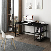 Black modern splice board style home office computer desk with wooden storage shelves by La Spezia additional picture 4