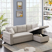 Beige leathaire reversible sleeper sectional sofa with storage additional photo 4 of 14