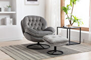 Gray soft velvet fabric accent chair with ottoman additional photo 3 of 11