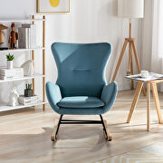 Light blue velvet fabric padded seat rocking chair with high backrest and armrests by La Spezia additional picture 8