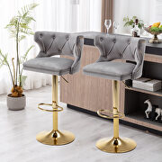 Gray velvet back and golden footrest counter height dining chairs, 2pcs set by La Spezia additional picture 9