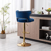 Blue velvet back and golden footrest counter height dining chairs, 2pcs set by La Spezia additional picture 4