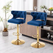 Blue velvet back and golden footrest counter height dining chairs, 2pcs set by La Spezia additional picture 5