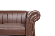 Brown pu rolled arm chesterfield three seater sofa additional photo 4 of 13