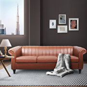Brown pu rolled arm chesterfield three seater sofa additional photo 3 of 9