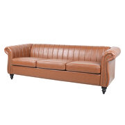Brown pu rolled arm chesterfield three seater sofa by La Spezia additional picture 7