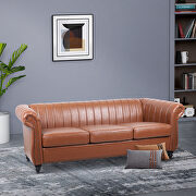 Brown pu rolled arm chesterfield three seater sofa by La Spezia additional picture 10