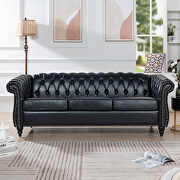 Black pu uphostery rolled arm chesterfield three seater sofa by La Spezia additional picture 5