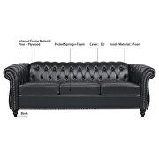 Black pu uphostery rolled arm chesterfield three seater sofa by La Spezia additional picture 10