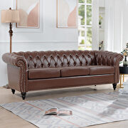 Dark brown pu uphostery rolled arm chesterfield three seater sofa by La Spezia additional picture 5