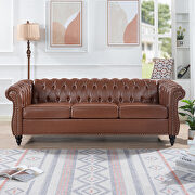 Brown pu uphostery rolled arm chesterfield three seater sofa by La Spezia additional picture 3