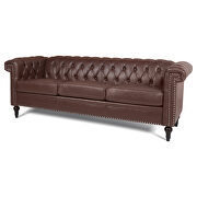 Dark brown pu leather traditional square arm 3-seater sofa by La Spezia additional picture 6