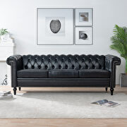 Black pu leather traditional square arm 3-seater sofa by La Spezia additional picture 2