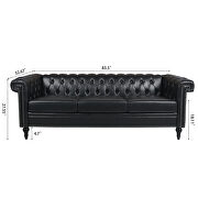 Black pu leather traditional square arm 3-seater sofa by La Spezia additional picture 10