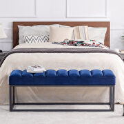 Navy blue velvet upholstered bench with metal base by La Spezia additional picture 10