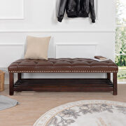 Dark brown pu wooden base upholstered bench by La Spezia additional picture 3