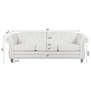 White fabric uphostery rolled arm chesterfield 3 seater sofa by La Spezia additional picture 12