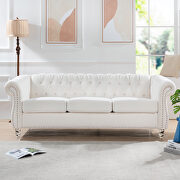 White fabric uphostery rolled arm chesterfield 3 seater sofa by La Spezia additional picture 5