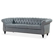 Gray pu uphostery rolled arm chesterfield three seater sofa by La Spezia additional picture 2