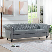 Gray pu uphostery rolled arm chesterfield three seater sofa by La Spezia additional picture 12