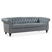 Gray pu uphostery rolled arm chesterfield three seater sofa by La Spezia additional picture 3
