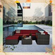 6-piece brown pe rattan wicker sectional red cushioned sofa sets with 1 beige pillow by La Spezia additional picture 2