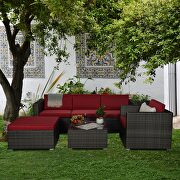 6-piece brown pe rattan wicker sectional red cushioned sofa sets with 1 beige pillow by La Spezia additional picture 3