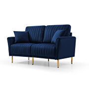 Blue velvet handcrafted channel tufting loveseat with metal legs by La Spezia additional picture 2