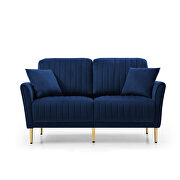 Blue velvet handcrafted channel tufting loveseat with metal legs by La Spezia additional picture 4