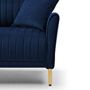 Blue velvet handcrafted channel tufting loveseat with metal legs by La Spezia additional picture 8