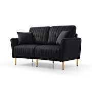 Black velvet handcrafted channel tufting loveseat with metal legs by La Spezia additional picture 4