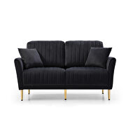 Black velvet handcrafted channel tufting loveseat with metal legs by La Spezia additional picture 6