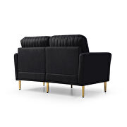 Black velvet handcrafted channel tufting loveseat with metal legs by La Spezia additional picture 7