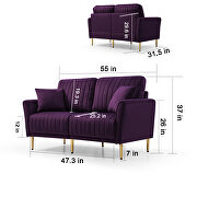 Purple velvet handcrafted channel tufting loveseat with metal legs by La Spezia additional picture 9