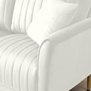 Cream white velvet handcrafted channel tufting loveseat with metal legs by La Spezia additional picture 5