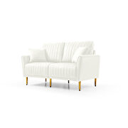 Cream white velvet handcrafted channel tufting loveseat with metal legs by La Spezia additional picture 6