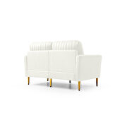 Cream white velvet handcrafted channel tufting loveseat with metal legs by La Spezia additional picture 7