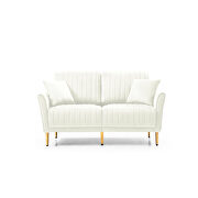 Cream white velvet handcrafted channel tufting loveseat with metal legs by La Spezia additional picture 8