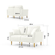 Cream white velvet handcrafted channel tufting loveseat with metal legs by La Spezia additional picture 9