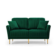 Green white velvet handcrafted channel tufting loveseat with metal legs by La Spezia additional picture 2