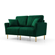 Green white velvet handcrafted channel tufting loveseat with metal legs by La Spezia additional picture 3