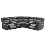 Gray faux leather power reclining sectional w/led strip by La Spezia additional picture 2