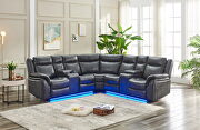 Gray faux leather power reclining sectional w/led strip by La Spezia additional picture 4