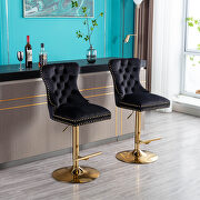 Black velvet upholstered bar stool with tufted high back and chrome golden base set of 2 by La Spezia additional picture 2