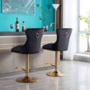 Black velvet upholstered bar stool with tufted high back and chrome golden base set of 2 by La Spezia additional picture 3