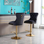 Black velvet upholstered bar stool with tufted high back and chrome golden base set of 2 by La Spezia additional picture 4