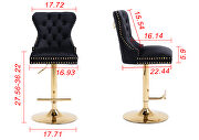 Black velvet upholstered bar stool with tufted high back and chrome golden base set of 2 by La Spezia additional picture 5